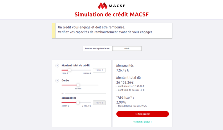 Simulation de crédit MACSF